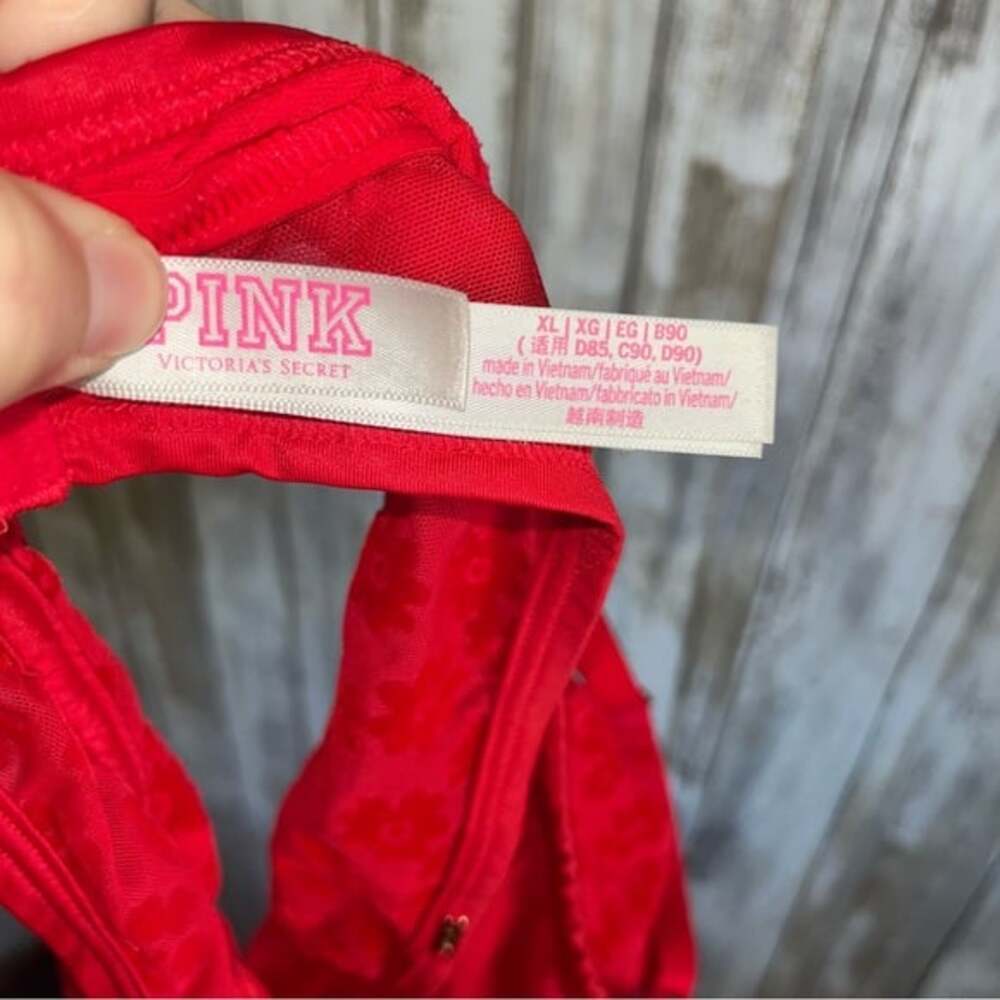 Victoria’s Secret PINK Red Floral Flocked Mesh Bralette - Picture 7 of 8